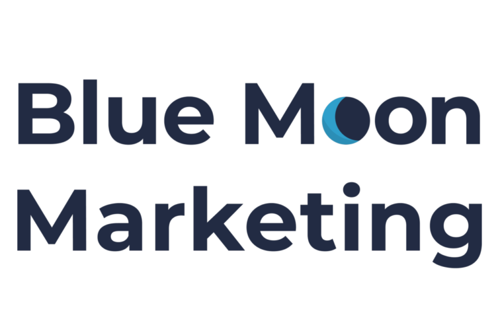 Blue Moon Marketing logo featuring bold typography and crescent moon design, representing the launch of a visionary Metro Vancouver digital marketing agency delivering creative, results-driven strategies.